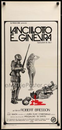 7m652 LANCELOT OF THE LAKE Italian locandina '74 Bresson, cool art of knight & nude woman!