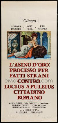 7m653 L'ASINO D'ORO Italian locandina '70 great mosaic art of sexy Barbara Bouchetwith donkey!