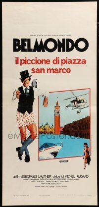 7m661 LE GUIGNOLO Italian locandina '80 wacky art of pantless Jean-Paul Belmondo by Maga!
