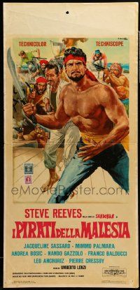 7m783 PIRATES OF MALAYSIA Italian locandina '64 cool art of swashbuckler Steve Reeves by Ciriello!