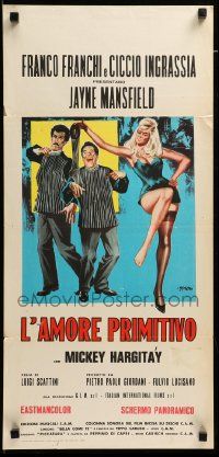 7m800 PRIMITIVE LOVE Italian locandina '64 great art of sexy Jayne Mansfield with Franco & Ciccio!