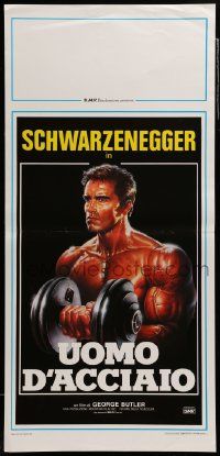 7m803 PUMPING IRON Italian locandina '86 Sciotti art young bodybuilder Arnold Schwarzenegger!