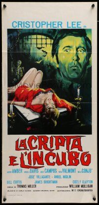 7m912 TERROR IN THE CRYPT Italian locandina '63 Piovano art of Christopher Lee over sexy woman!