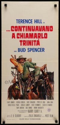 7m938 TRINITY IS STILL MY NAME Italian locandina '71 art of cowboy Terence Hill relaxing on horse!