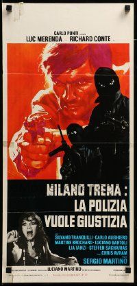 7m965 VIOLENT PROFESSIONALS Italian locandina '74 art of Luc Merenda & masked criminals with guns!