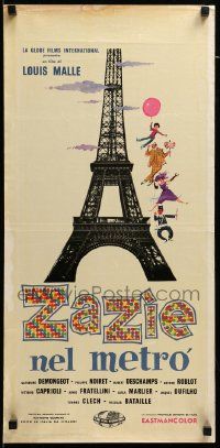 7m996 ZAZIE Italian locandina '61 Louis Malle, different art of stars flying by Eiffel Tower!