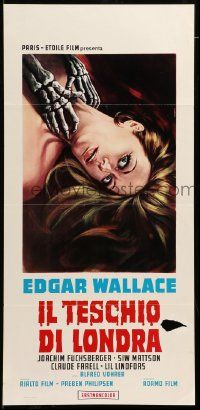 7m998 ZOMBIE WALKS Italian locandina '69 Edgar Wallace, Casaro art of skeleton guy strangling girl
