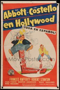 7p020 ABBOTT & COSTELLO IN HOLLYWOOD Spanish/U.S. export 1sh '45 Hirschfeld-like art of Bud & Lou!