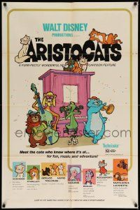 7p054 ARISTOCATS 1sh '71 Walt Disney feline jazz musical cartoon, great colorful art!