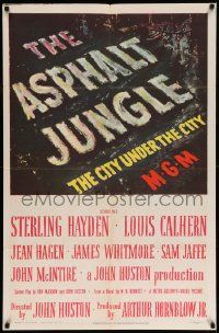 7p059 ASPHALT JUNGLE 1sh '50 John Huston classic film noir, The City Under the City!