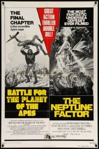 7p075 BATTLE FOR THE PLANET OF THE APES/NEPTUNE FACTOR 1sh '73 great action thriller double bill!