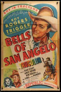 7p083 BELLS OF SAN ANGELO 1sh '47 Roy Rogers & Dale Evans in Texas fighting baddies!