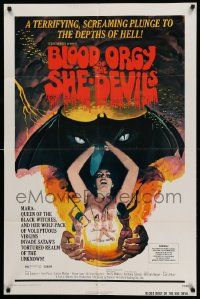 7p108 BLOOD ORGY OF THE SHE DEVILS 1sh '72 Ted V. Mikels, a plunge into the depths of Hell!