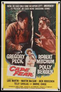 7p148 CAPE FEAR 1sh '62 Gregory Peck, Robert Mitchum, Polly Bergen, classic noir, Terror!