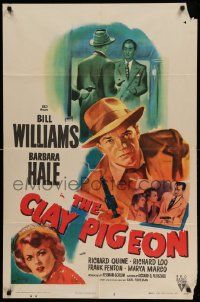 7p179 CLAY PIGEON style A 1sh '49 Barbara Hale & Bill Williams, Widhoff art!