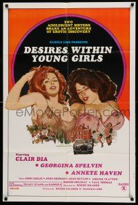 7p242 DESIRES WITHIN YOUNG GIRLS 25x38 1sh '77 Georgina Spelvin, Clair Dia, sexy artwork, x-rated!