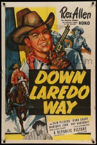 7p265 DOWN LAREDO WAY 1sh '53 Arizona Cowboy Rex Allen & Koko, Slim Pickens, western!