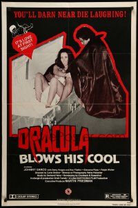 7p269 DRACULA BLOWS HIS COOL 1sh '82 vampire fashion photographer, wacky girl in coffin!