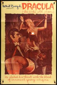 7p271 DRACULA THE DIRTY OLD MAN 1sh '69 vampire Vince Kelly in title role, sexy Vangam art!