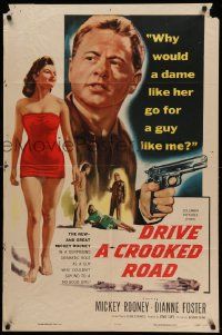 7p273 DRIVE A CROOKED ROAD 1sh '54 Mickey Rooney needed no-good Dianne Foster & she needed money!