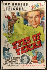 7p303 EYES OF TEXAS 1sh '48 art of Texas + Roy Rogers close up & riding on Trigger!