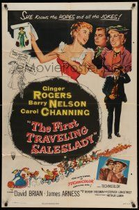 7p313 FIRST TRAVELING SALESLADY 1sh '56 Ginger Rogers sells barbed-wire in Texas!