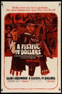 7p314 FISTFUL OF DOLLARS 1sh '67 introducing the man with no name, Clint Eastwood, great art!