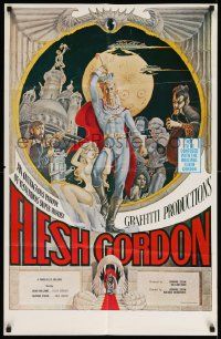 7p319 FLESH GORDON 26x36 special poster 1974 wacky erotic super hero art by George Barr!
