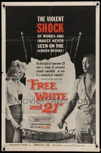7p330 FREE, WHITE & 21 1sh '63 interracial romance, Shock after Shock, bold beyond belief!