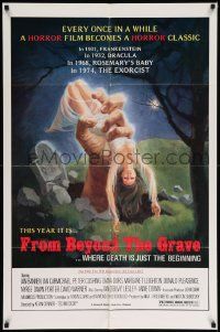 7p338 FROM BEYOND THE GRAVE 1sh '75 art of huge hand grabbing near-naked girl from grave!