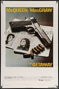 7p355 GETAWAY 1sh '72 Steve McQueen, Ali McGraw, Sam Peckinpah, cool gun & passports image!