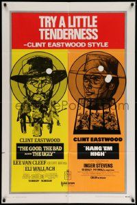 7p379 GOOD, THE BAD & THE UGLY/HANG 'EM HIGH 1sh '69 Clint Eastwood, try a little tenderness!