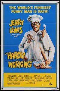 7p399 HARDLY WORKING 1sh '81 wacky funny man Jerry Lewis in chef's outfit with five arms!