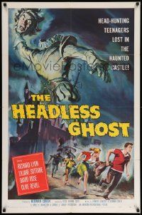 7p404 HEADLESS GHOST 1sh '59 head-hunting teenagers lost in the haunted castle, cool art by Brown!