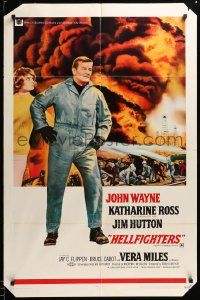 7p413 HELLFIGHTERS 1sh '69 John Wayne as fireman Red Adair, Katharine Ross, art of blazing inferno