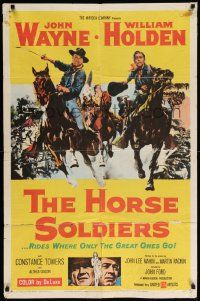 7p440 HORSE SOLDIERS 1sh '59 art of U.S. Cavalrymen John Wayne & William Holden, John Ford