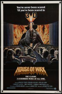 7p446 HOUSE OF WAX 1sh R81 3-D, great artwork of Vincent Price with candle over audience!