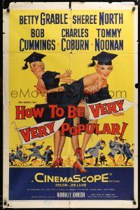 7p448 HOW TO BE VERY, VERY POPULAR 1sh '55 art of sexy students Betty Grable & Sheree North!