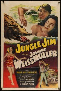 7p485 JUNGLE JIM 1sh '48 Johnny Weissmuller tries to save Virginia Grey from alligator!