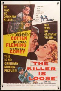 7p491 KILLER IS LOOSE 1sh '56 Budd Boetticher, art of Joseph Cotten & Rhonda Fleming!