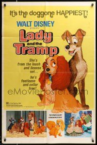 7p496 LADY & THE TRAMP 1sh R72 Walt Disney classic cartoon, best spaghetti scene!