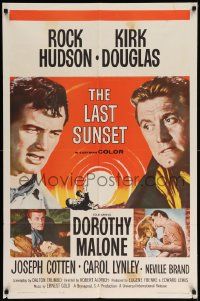 7p508 LAST SUNSET 1sh '61 Rock Hudson, Kirk Douglas, Dorothy Malone, by Robert Aldrich!