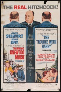 7p560 MAN WHO KNEW TOO MUCH/TROUBLE WITH HARRY 1sh '63 Alfred Hitchcock double-feature!