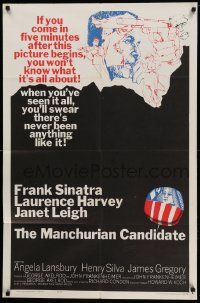 7p561 MANCHURIAN CANDIDATE 1sh '62 art of Frank Sinatra, directed by John Frankenheimer!