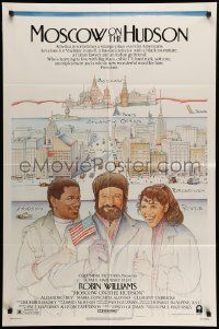 7p598 MOSCOW ON THE HUDSON 1sh '84 great artwork of Russian Robin Williams by Craig!