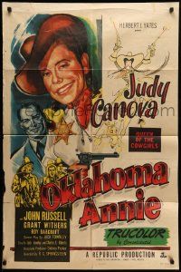 7p650 OKLAHOMA ANNIE 1sh '51 great artwork of queen cowgirl Judy Canova + Hirschfeld art!