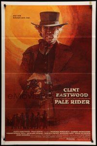 7p667 PALE RIDER int'l 1sh '85 great different action art of cowboy Clint Eastwood by David Grove!