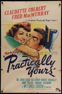 7p699 PRACTICALLY YOURS style A 1sh '44 Claudette Colbert + Air Force pilot Fred MacMurray!