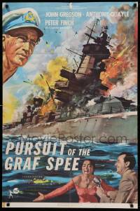 7p711 PURSUIT OF THE GRAF SPEE 1sh '57 Powell & Pressburger, great art of exploding ship!