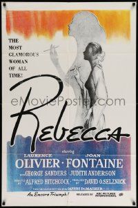 7p722 REBECCA 1sh R70s Hitchcock, Grinsson art of Laurence Olivier & Joan Fontaine!